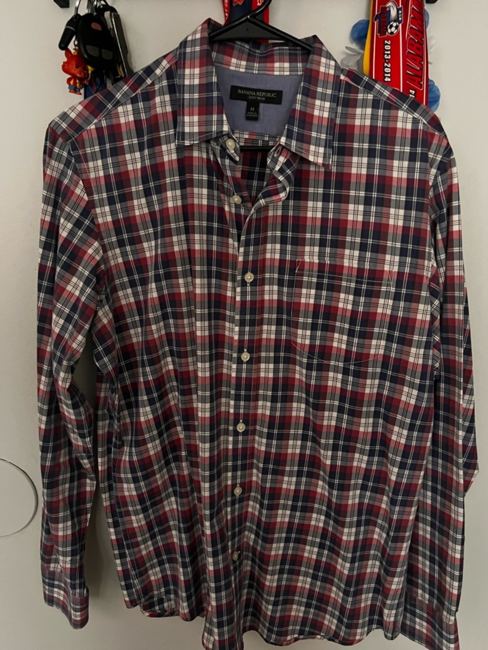 Banana Republic Red and Navy Plaid Button-Down Shirt